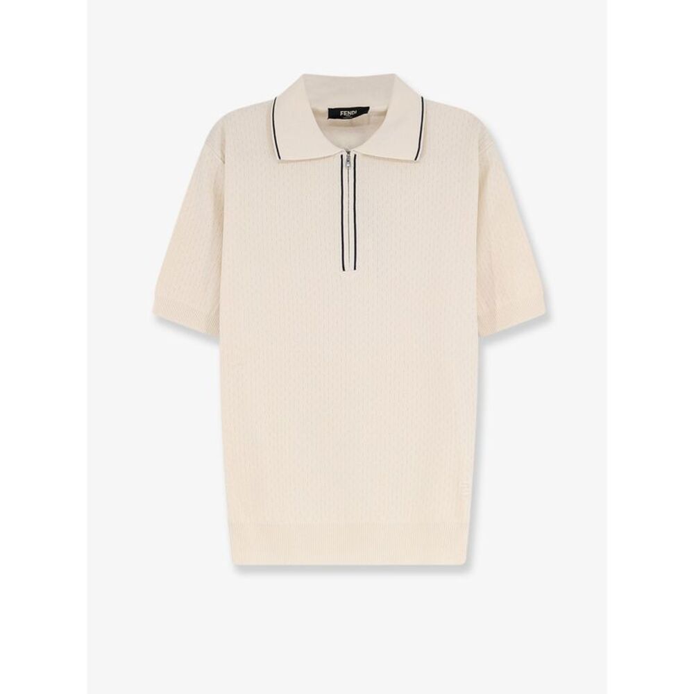 Fendi Men Cotton And Silk Polo Shirt With Ff Embroidery